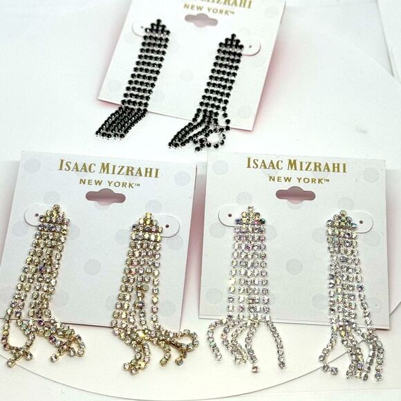 ISAAC MIZRAHI Silver Tone Black Crystal Dangling Post  Earrings - Picture 6 of 7